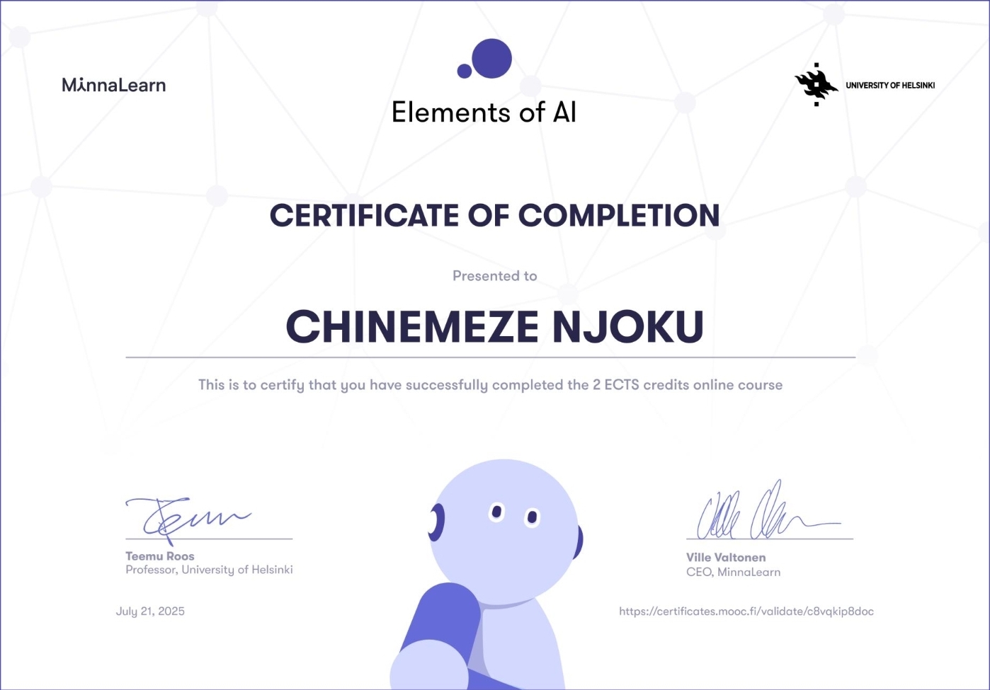 Elements of AI Certificate